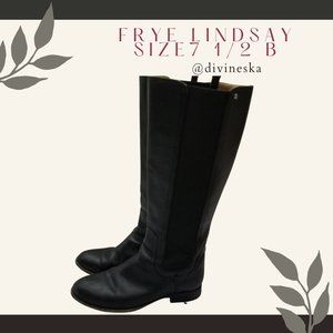 FRYE Lindsay Elastic Gore Sides Pull On Tall Boots Knee High Black 76898 Sz 7.5